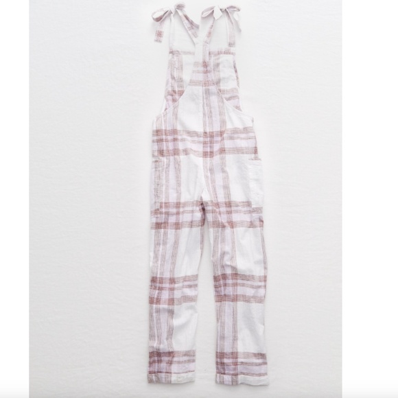 Aerie M Plaid Tie Shoulder Overall Jumpsuit - Picture 4 of 12